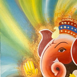 Lord Ganesha Acrylic painting , Canvas wall Decor , original painting, Indian painting on canvas ,Ganpati art , Figurative Art image 7