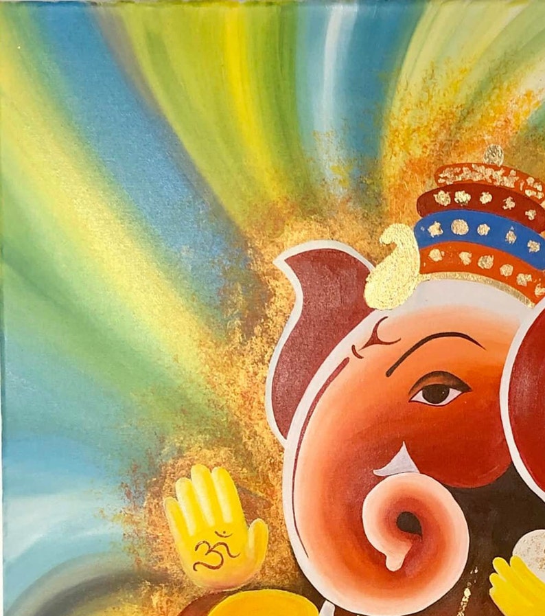 Lord Ganesha Acrylic painting , Canvas wall Decor , original painting, Indian painting on canvas ,Ganpati art , Figurative Art image 7