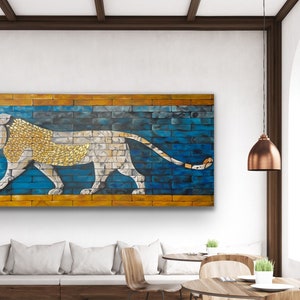 Original handmade A lion symbol of goddess Ishtar / acrylic painting / Home decor / Modern Art / Golden leaf image 6