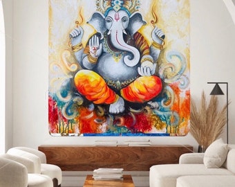 Modern abstract Ganpati acrylic painting / Wall Decor / Ganesha painting / Entryway decor / Modern Art / red and white Ganpati Painting