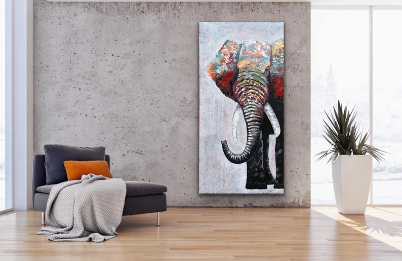 Abstract Elephant Painting , contemporary acrylic painting , handmade , original art , Wall Decor image 1