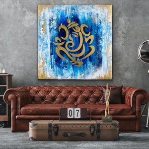 Blue Abstract Ganesha Acrylic painting / Modern Ganpati artwork / Entryway god Gapanti Painting / Indian God / image 5