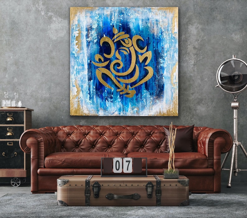 Blue Abstract Ganesha Acrylic painting / Modern Ganpati artwork / Entryway god Gapanti Painting / Indian God / image 5