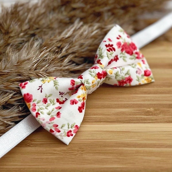 Floral Bow Tie - Red Pink Yellow Flowers - Baby Infant Toddler Boy Youth Adult - Adjustable Neck Strap or Clip On - Handmade Wedding Grad