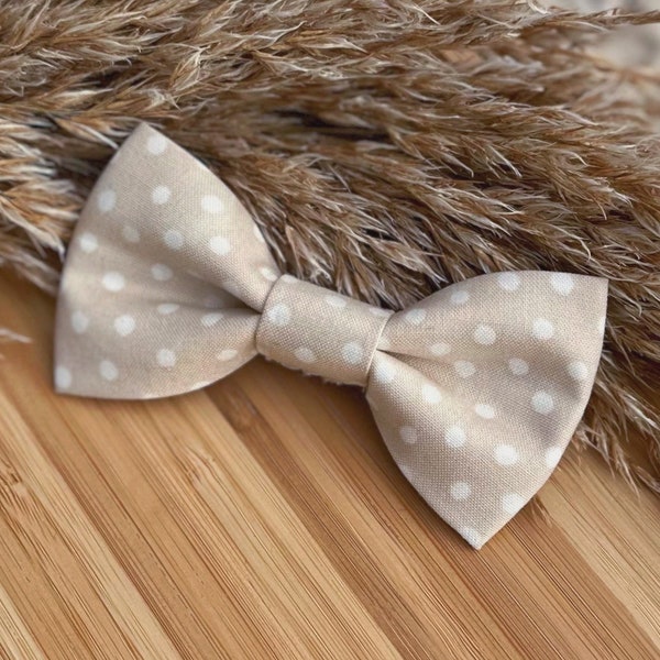 Light Beige White Polka Dot Boys Bow Tie - Baby Infant Toddler Boy Youth Teen - Adjustable Strap or Clip on - Wedding Graduation Party