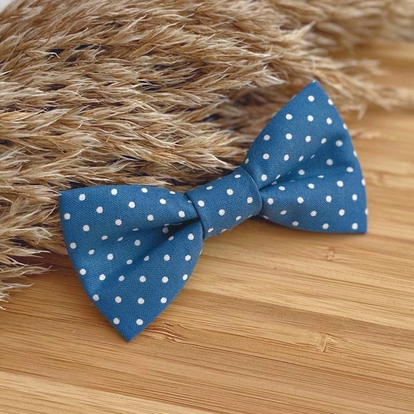 Blue and White Polka Dot Boys Bow Tie - Baby Infant Toddler Boy Youth Teen Bowtie - Adjustable Strap or Clip On - Wedding Graduation Party