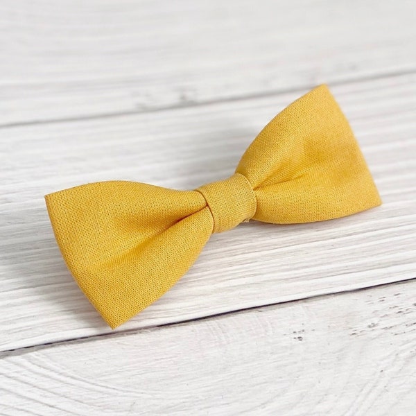 Yellow Boys Bow Tie Bowtie - Bright Yellow - Baby Infant Toddler Boy Youth - Adjustable Neck Strap or Clip On - Spring Summer Wedding Grad