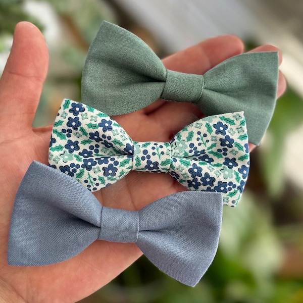 Green Blue Floral Boys Bow Tie - Baby Infant Toddler Boy Youth Teen Adult - Adjustable Neck Strap or Clip on - Wedding Graduation Party