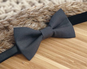 Dark Grey Bow Tie - Charcoal Bowtie Boys Infant Toddler Boy Youth Adult - Adjustable Strap or Clip On - Wedding Graduation Grad Suit Tie