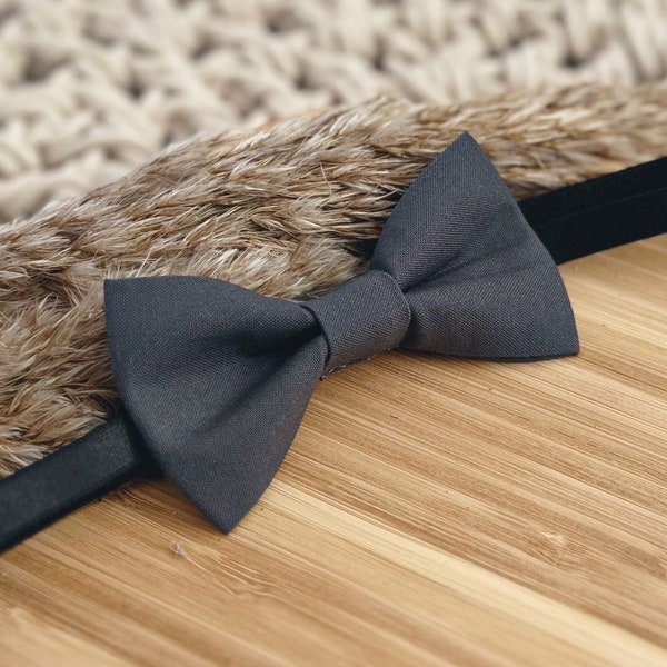 Dark Grey Bow Tie - Charcoal Bowtie Boys Infant Toddler Boy Youth Adult - Adjustable Strap or Clip On - Wedding Graduation Grad Suit Tie