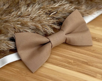 Mocha Boys Bow Tie - Neutral Baby Infant Toddler Boy Youth Bowtie - Adjustable Neck Strap or Clip On - Handmade Boys Dress Suit Tie Attire