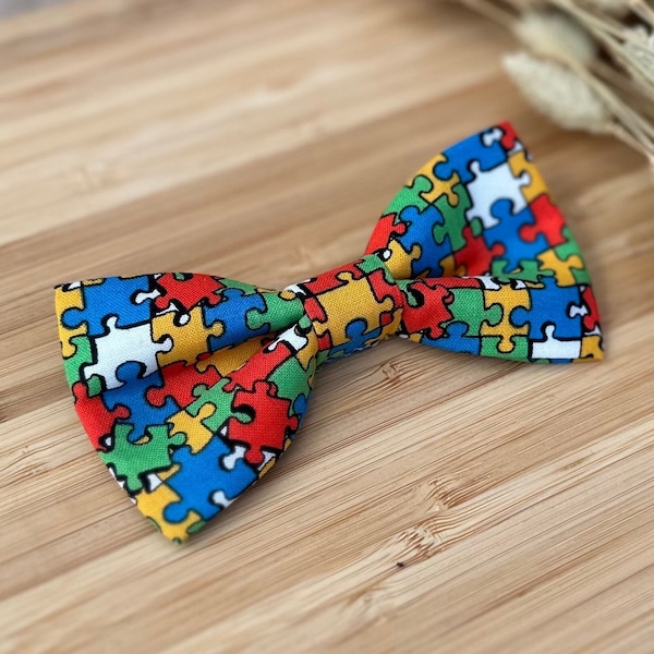 Puzzle Pieces Boys Bow Tie Blue - Baby Infant Toddler Boy Youth - Adjustable Neck Strap or Double Prong Clip On - Handmade Kids Children’s