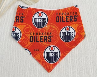 Edmonton Oilers Baby Bandana Bib - NHL Hockey Canada - Cotton Flannelette Double Snap - Baby Shower Gifts Newborn Hockey Fan Sports Gift