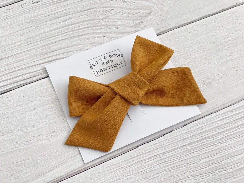 Mustard Baby Toddler Girl Bow Hair Accessory Cotton Bow Mustard Yellow Fall Colors Nylon Headband or Clip on Oversized Big Bow Knot