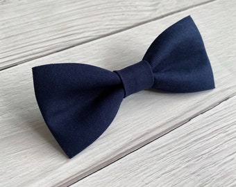 Dark Blue Boys Bow Tie Bow tie - Baby Infant Toddler Boy Youth - Adjustable Neck Strap or Clip On - Handmade Wedding Attire - Graduation