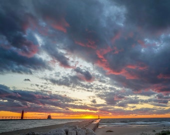 Lake Michigan Grand Haven Lighthouse Architectural Fine Art Print Various Sizes