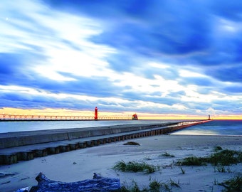 Lake Michigan Grand Haven Lighthouse Architectural Fine Art Print Various Sizes