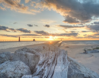 Lake Michigan Grand Haven Lighthouse Architectural Fine Art Print Various Sizes