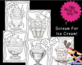 15 ICE CREAM  Cone Desserts Adult Coloring Book, Printable Coloring Book, Pages, Digital, Coloring Sheets, Coloring Book Pages Party Favor