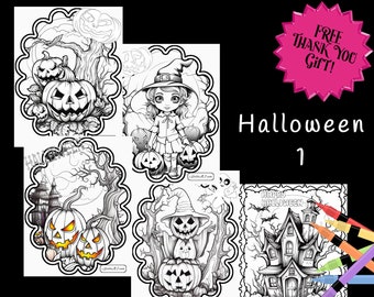 15 HALLOWEEN Children's and Adult Coloring Book, Printable Coloring Book, Pages, Digital, Coloring Sheets, Coloring Book Pages Party Favor