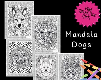 15  Beautiful DOG DOGS Animal MANDALAS Adult Children Coloring Sheets Printable Coloring Book, Printable Coloring Pages, Coloring Sheets