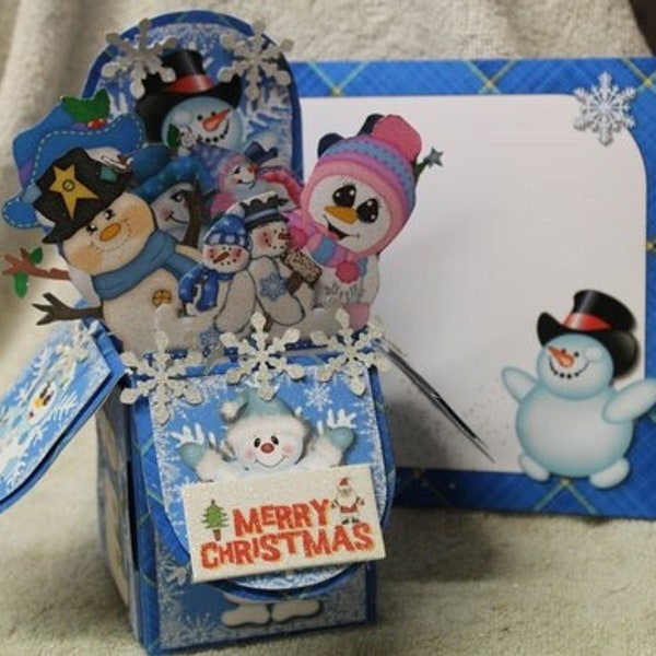 3D Pop-Up Box Card and Matching Envelope Decoupage Printable DIY  - CHRISTMAS Snowman, Snowmen