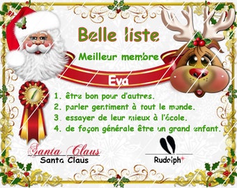 French Santa Nice List Certificate