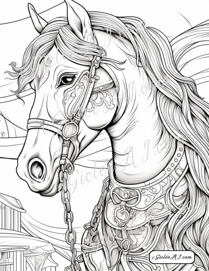 25 Carousel Horses, Magical Horse, Adult Coloring Pages, Stoner Adult ...