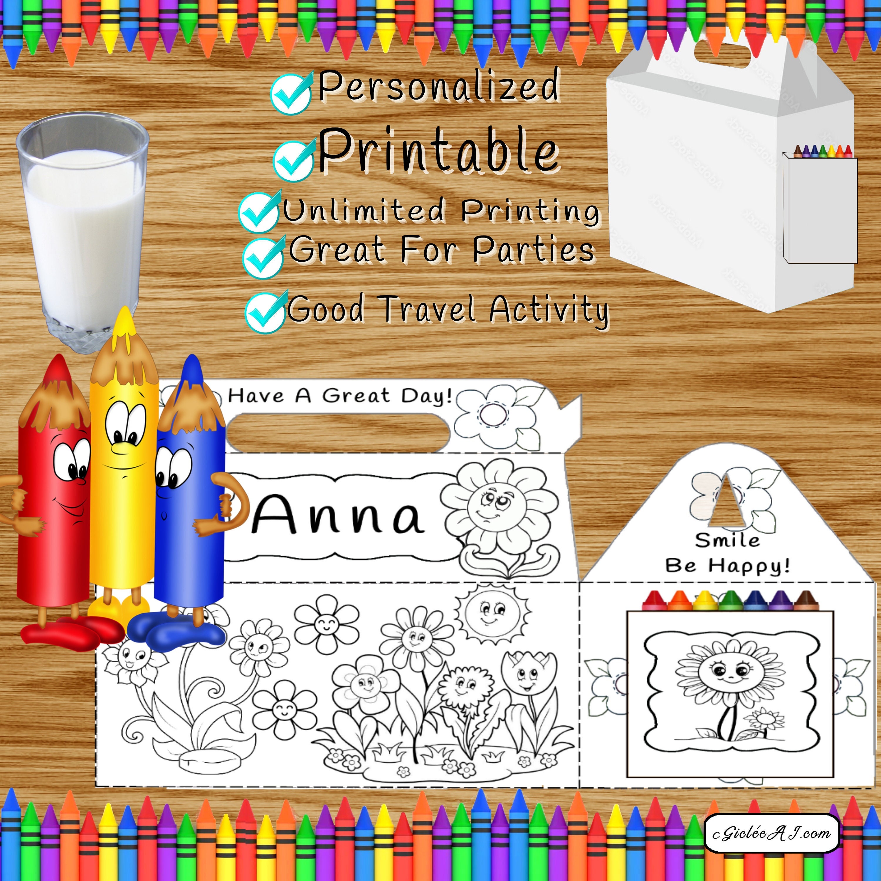 PERSONALIZED CRAYON BOX Holder Coloring Box , Party Favors, Crayons