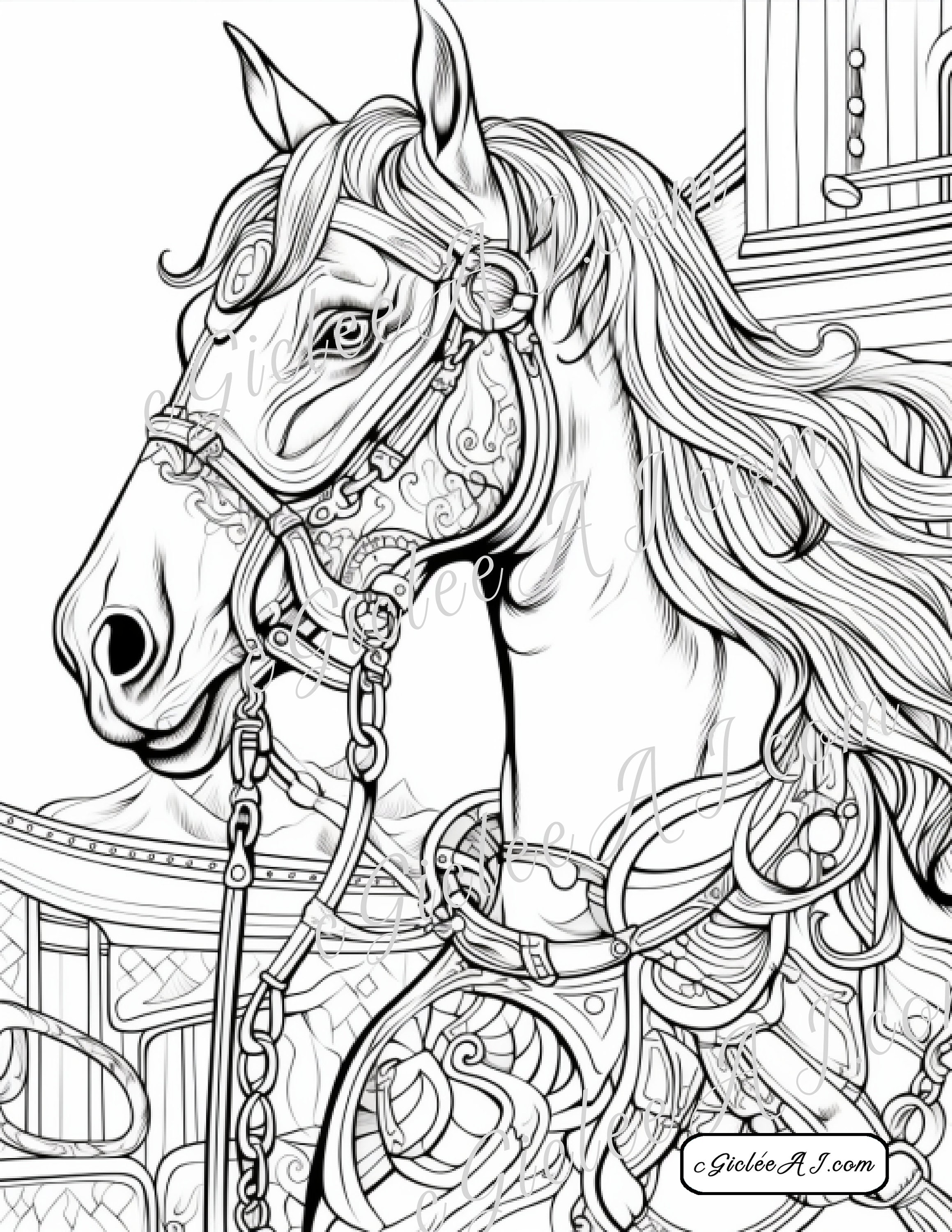 25 Carousel Horses, Magical Horse, Adult Coloring Pages, Stoner Adult ...