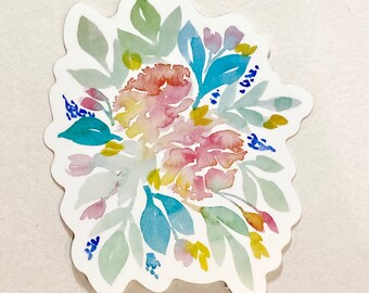 Floral watercolor Sticker, water bottle sticker, waterproof sticker