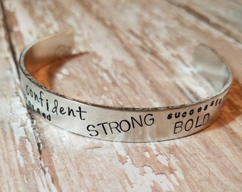 Empowering Bracelet ~ Encouragement Bracelet ~ Hand Stamped ~ Metal Cuff ~ Strong ~ Brave ~ Metal Jewelry ~ Custom Jewelry