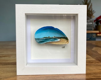 Seaton Sluice Beach Shell Painting, Northumberland Painting, North East Art, Painted Shell, Shell Art, Acrylic Painting