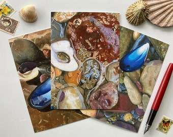 Rockpool Postcards, Set of 3 Postcards, Shell Postcards, Beach Postcards, Postcard Pack of 3, Postcard Set, Art Postcards, A6 Postcards