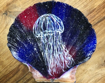 Galaxy Jellyfish Shell Painting, Painted Shell, Shell Art, Acrylic Painting