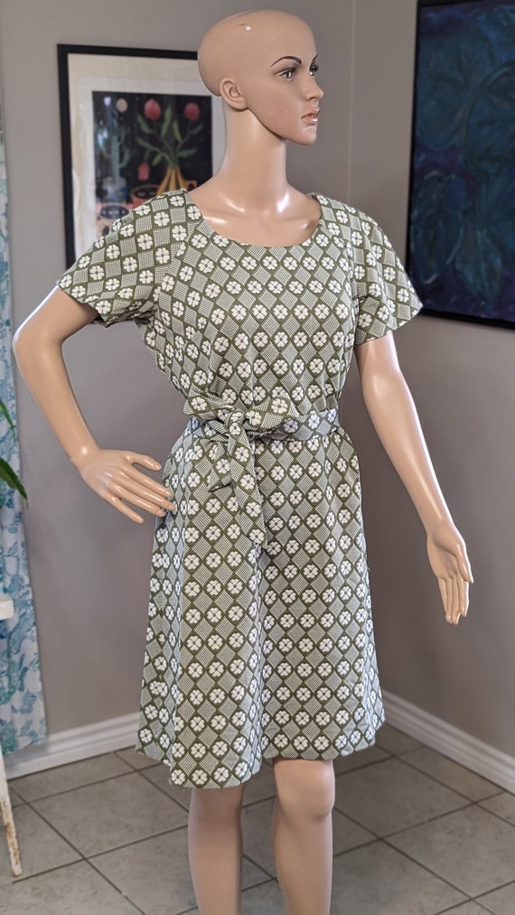 Olive Green Vintage Shift Dress Handmade