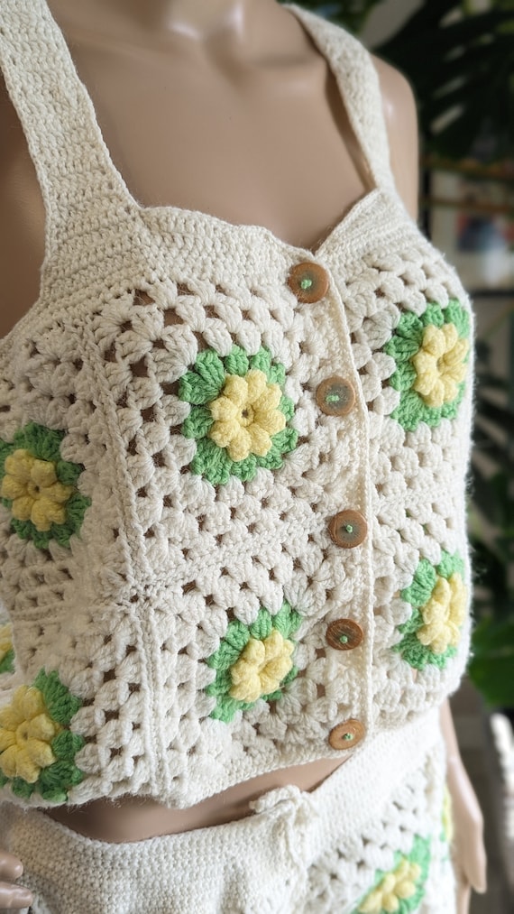 2-Piece Crochet Blouse Short Granny Square - image 7