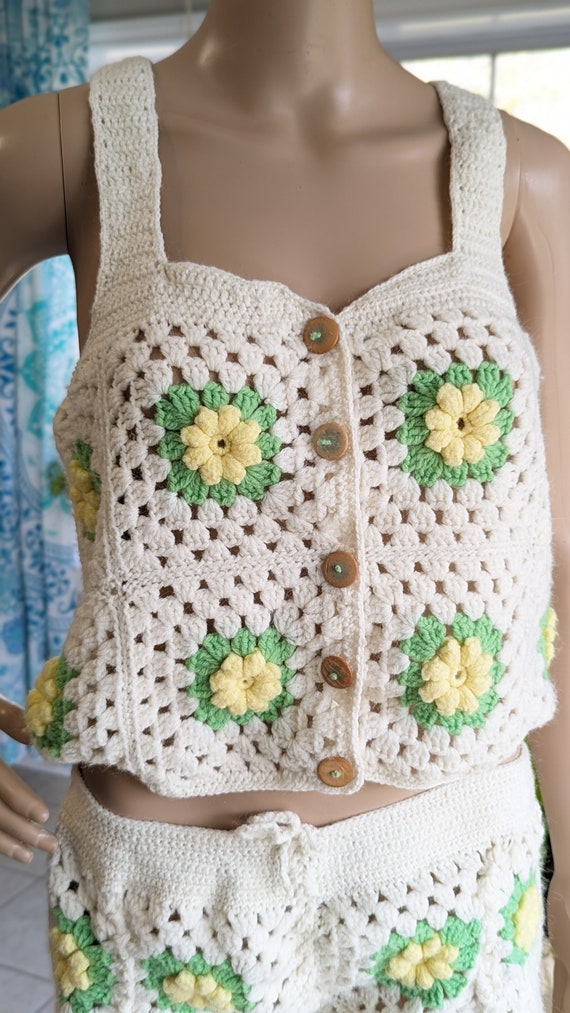 2-Piece Crochet Blouse Short Granny Square - image 5