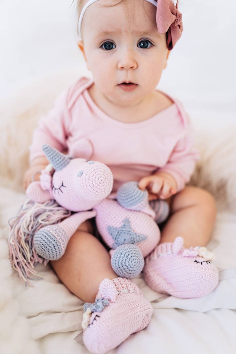 Pink unicorn toy set unicorn baby rattle baby booties Etsy