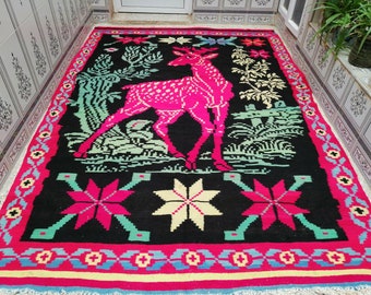 handmade pink rug,Algerian rug,berber wool kilim ,floor area rug,bedroom rug,living room rug,handwoven rug,vintage large rug 6.56 × 10.92 ft