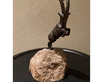 Vintage Ibex bronze signed REUSSNER,Animal Bronze Figure,Bronze Sculpture,Art & Collectibles