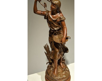 Antike französische Bronzefigur,Bronze ""Charmeuse"" von MOREAU,Bronzeskulptur,Bronzestatue,Signierte Bronzefigur"
