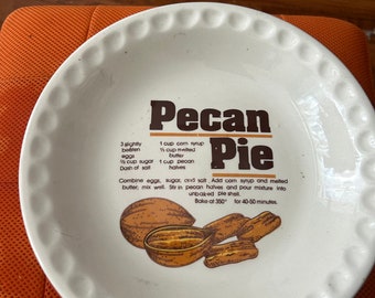 Vintage Pecan Pie Recipe Dish 10”