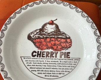 Cherry Pie Plate, Vintage Ceramic Pie Recipe Plate, Americana, Baking Dish