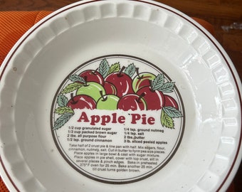 Apple Pie Plate, Vintage Ceramic Pie Recipe Deep Dish Baking Dish Retro