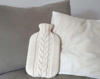 Hot water bottle with wool cover, handknitted in Germany, eco friendly gift idea (Design 7)