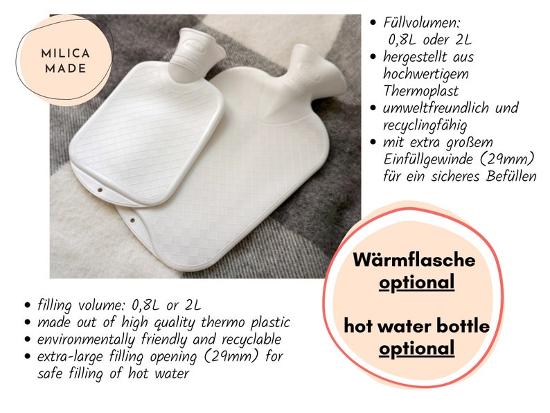 Wärmflasche mit gestricktem Bezug aus Wolle, handgestrickt in Deutschland, Heißwasserflasche in vielen Farben Design 8 Bild 6