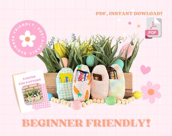 Patrón de costura para principiantes: Huevos de Pascua reutilizables. Incluye instrucciones y plantilla en PDF.