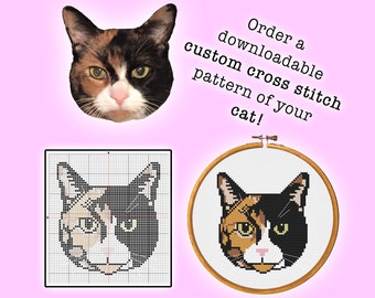 Custom Cat Cross Stitch Pattern, PDF, Digital Pattern, Pet Portrait