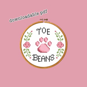 Kreuzstichmuster, PDF nur Muster, sofortiger digitaler Download - Kitty Katze Toe Bohnen, Pfote, Blumen